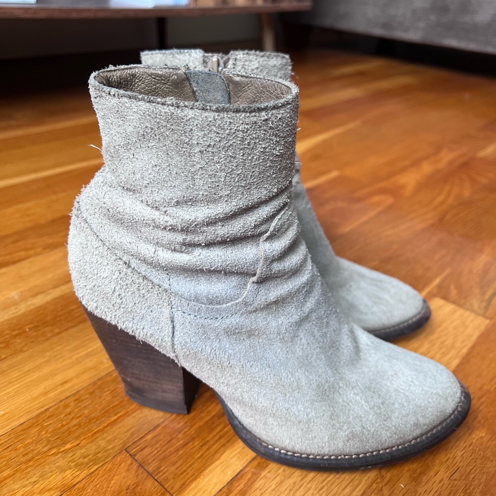 Suede block heel ankle boots
